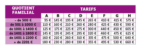 grille tarifs 2025-2026 à la MQFF