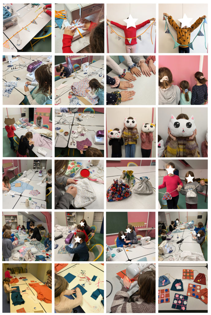photos de l'atelier couture enfants à la Maison de Quartier Francisco ferrer animé par Lucie