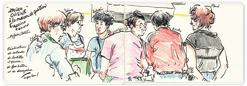dessin de fanny Marais lors d'une tablée Francisco